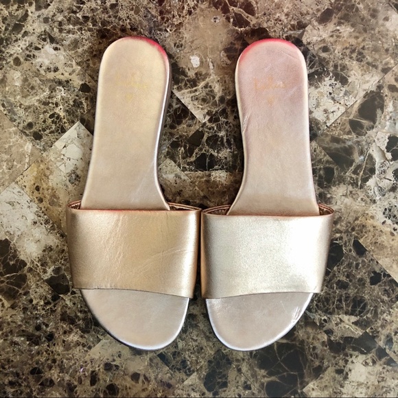 NEW Lulu’s Rose Gold Nappa Leather Slide Sandals 8 - Picture 1 of 4